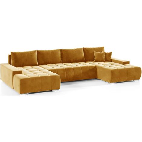 Wohnlandschaft Sofa mit Schlaffunktion VOGAR Stoff Monolith Honiggelb (1/4)