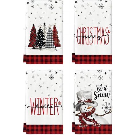 4 Stück, Geschirrtücher Weihnachten, Deko – perfekt für Kaminsims, Regal und Eingang (1/5)