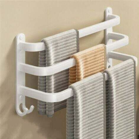 Support Mural pour Serviettes Blanc - Range-Serviettes Suspendu pour Salle de Bain, Sans Perçage - Organisation et Élégance Triple 50cm (1/5)