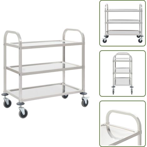 3-Stufiger Servierwagen 95x45x83,5 cm Edelstahl - Küchenwagen - Servierwagen - Edelstahl - Rollwagen - Mobiliar (1/5)