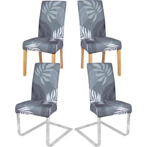 Stuhlhussen 4er Set, Grau Blatt, Stretch, Abnehmbar, Waschbar, Universell (1/5)