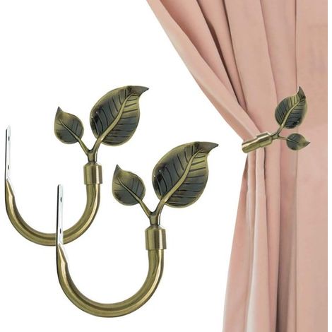 Blattförmige Gardinenhalter (2 Stück),wandmontierte Gardinenhalter aus Metall,Gardinenhaken zur Fensterdekoration (Antikmessing) (1/5)