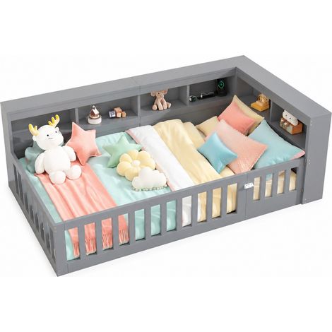 Letto divano 90x200 cm grigio in pannello e MDF con contenitore, barriera e USB - CHICFURN (1/5)