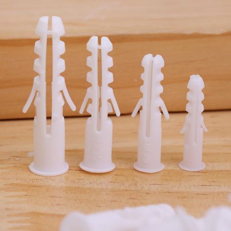 Pack of 100 white plastic wall expansion tubes for drywall, plasterboard anchors, plasterboard, hollow fixings (3 x 0.8 cm)