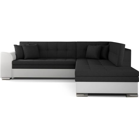 Canapé convertible angle droit tissu noir et simili blanc Pika 260cm (1/5)