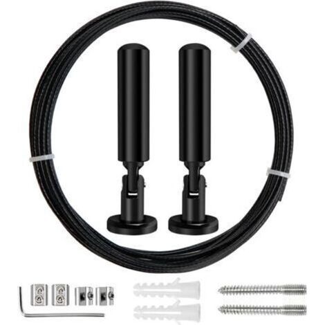 5m Tringle à rideaux Kit, Câble en Acier pour Rideau, pour Rideau, corde à linge de balcon,Noir (1/4)
