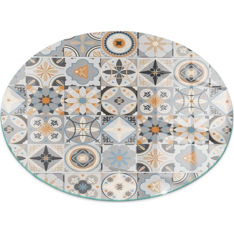 Plaque en verre trempé décorative de protection de sol sous cheminée Motifs mosaïques sur carreaux Ronde fi 70 cm (1/5)