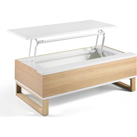 Mesa de centro elevable Eliana acabado blanco brillo, 110 cm (largo) x 60 cm (ancho) x 38 cm (alto) (1/4)