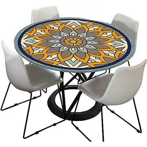 Nappe d'extérieur ronde 90 cm, lavable, imperméable, effet lotus, jaune bleu