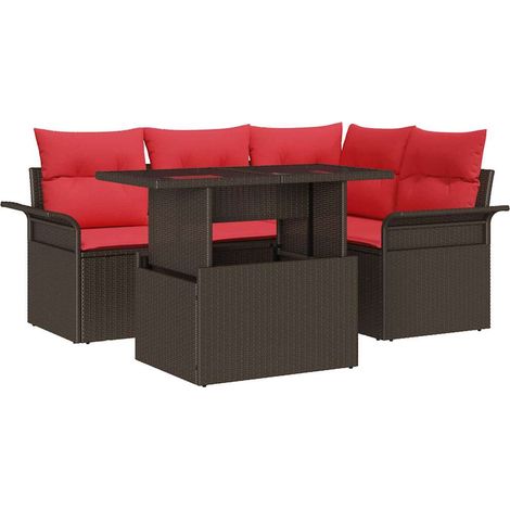 Garden Sofa Set with Cushion 5 pcs Brown Poly Rattan vidaXL