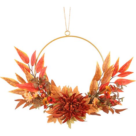 Couronne cercle automne artificielle fleurs fausses fer 50x35cm porte mur (1/3)
