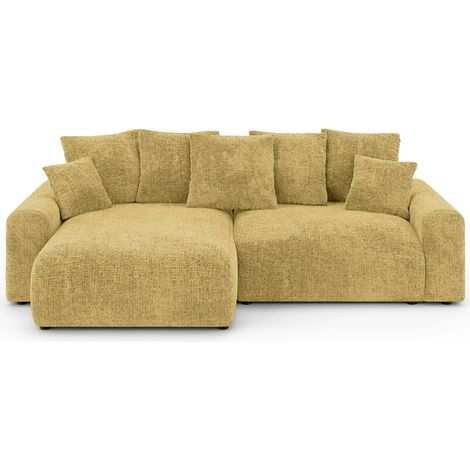 OLI - Canapé d'angle convertible tissu chenille 4 places Moutarde (1/5)