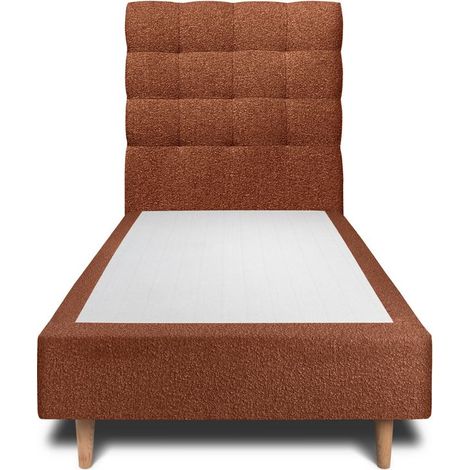 Lit 90x200cm avec tête de lit capitonnée bouclette et sommier tapissier terracotta - Hauteur totale : 35cm (1/4)