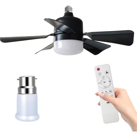 Ventilateur plafond LED E27 30W - Télécommande minuteur - 3 vitesses 3 couleurs - Noir - Classe A - Velunor (1/5)