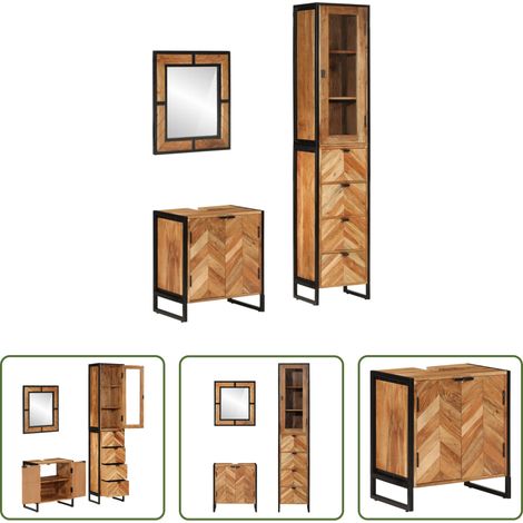 Armoire salle de bain - Ensemble de meubles salle de bain 3 pcs fer et bois d'acacia (1/5)