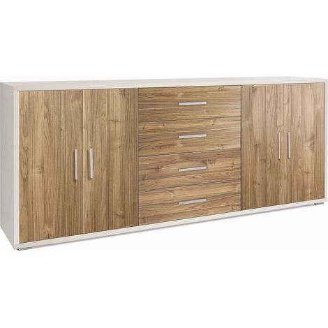 Mobile 4 Ante 4 Cassetti 203L x 41P x h84 – Finitura Bianco Opaco e Legno Noce – Sarmog (1/2)