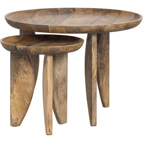 Set de 2 table gigognes rondes en bois de manguier LANE