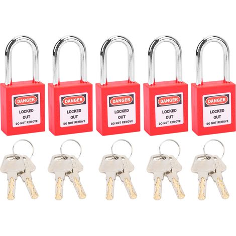 5 jeux de cadenas de consignation 38 mm, isolation LOTO, nylon PA, acier pour la logistique et le transport de l'énergie nucléaire (rouge) (1/5)