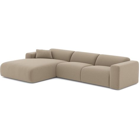 Canapé grand angle gauche 5 places en tissu bouclette taupe MYRA (1/5)