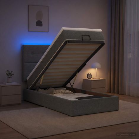 Cama tipo otomana con colchón y LED Gris oscuro 100 x 200 cm (1/5)