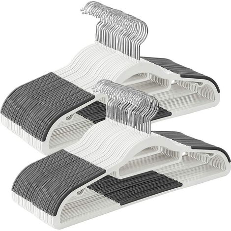 Lote de 50 perchas, perchas robustas de plástico antideslizantes, ahorra espacio, grosor 0,6 cm, ganchos giratorios de 360°, longitud 42 cm, blanco y gris oscuro 120003390 (1/3)