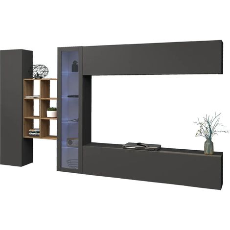 Mobile Soggiorno Antracite Parete Attrezzata Porta TV Libreria Vetrina (1/5)