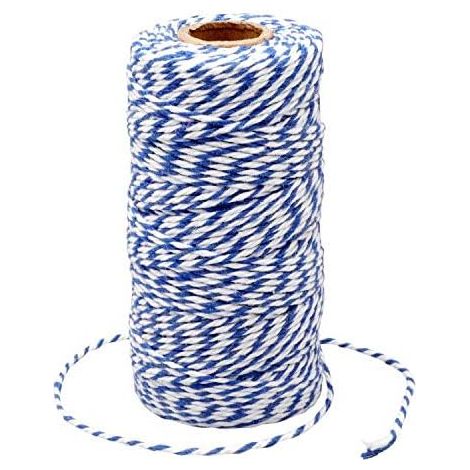 1 Rouleau Ficelle Coton 100M, Diamètre 2MM, Bleu Foncé Et Blanc, Pour Emballage Cadeau Noël Et Bricolage