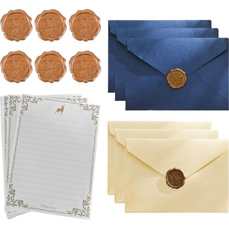 Vintage Stationery Paper, 6 Kraft Envelopes, 6 Antique Style, Self-Adhesive Wax Seal Stickers with Lines, for Invitations, Love Letters, Kraft Envelope, Parchment Paper (1/5)