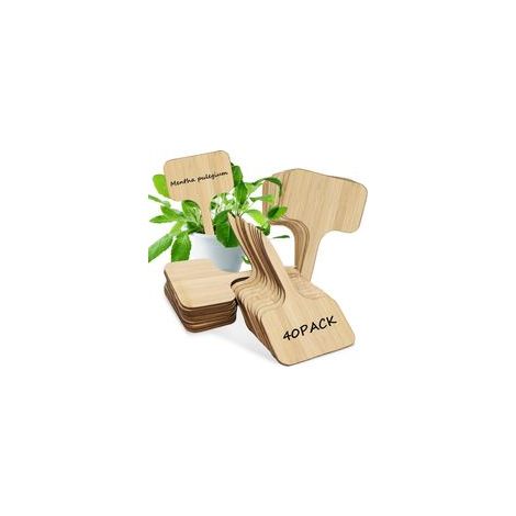 Lot de 40 étiquettes en bois en forme de T pour identifier les plantes d'extérieur, résistantes aux intempéries, idéales pour le jardin et les légumes. (1/5)