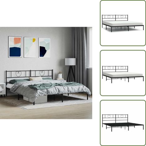 Bettgestell mit Kopfteil Metall Schwarz 180x200 cm - Metallbettfundament - Schwarzes Bettgestell - Boxspringrahmen - Doppelbett - Bettrahmen (1/5)