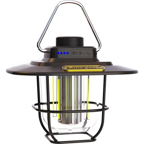 Camping extérieur lumière LED rétro cheval lanterne tente USB Rechargeable LY02 Noir (1/4)