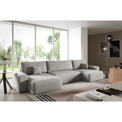 Wohnlandschaft mit Schlaffunktion ARONA in Stoff Centaur Graubeige