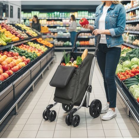 Carrello della spesa pieghevole 46 L con borsa termica, manico regolabile, grigio HAVRYA (1/4)