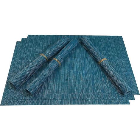 Ensemble de 6 sets de table pour salle à manger, résistants à la chaleur et lavables, en vinyle tissé, faciles à nettoyer, bleus (1/4)