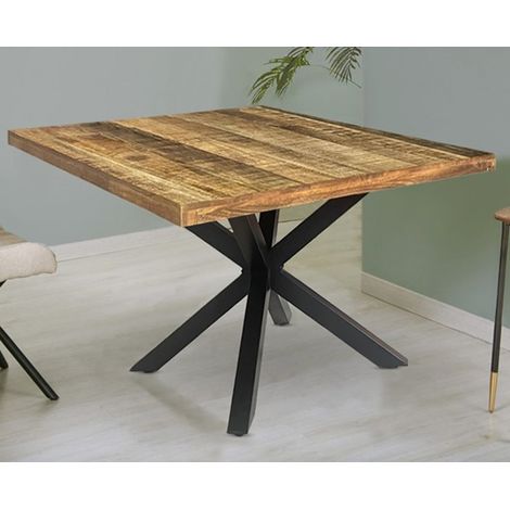 Industrial Square X Leg Dining Table - Mango Wood/Iron - L140 x W140 x H76 cm - PP Sawn Finish - Assembly Required