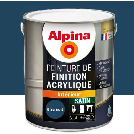 Peinture de finition boiseries intérieures acrylique Alpina Satin Bleu nuit 2,5 L (1/2)