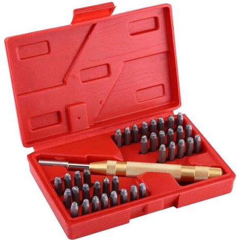 38pc automatique lettre numéro estampage métal poinçon timbre ensemble trousse à outils pour plastique cuir marque (1/4)