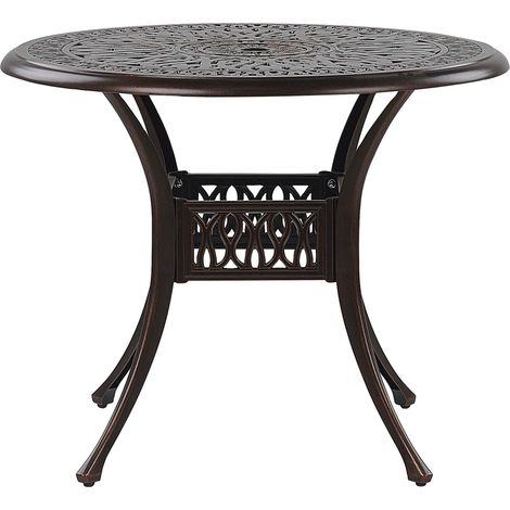 Mesa de comedor de jardín marrón de aluminio redonda ø 90 cm estilo vintage Ancona (1/5)