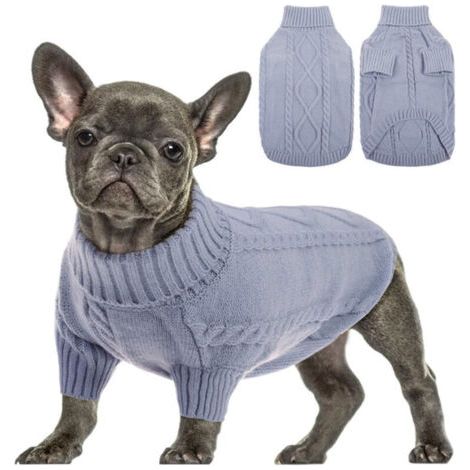 Pull pour petit chien, pull en maille torsadée pour temps froid, col roulé classique, vêtements chauds et épais pour Chihuahua, Bulldog, Teckel (1/4)