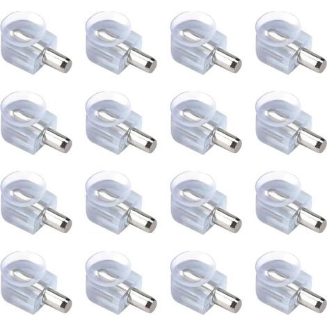 16 Pièces Chevilles De Support D'Étagère, Support de plan en cristal avec ventouse pour vitres, De L en Bois Et Verre De Armoire Rangement Meuble Placard Bibliothèque, tige 5 mm (transnt) (1/5)