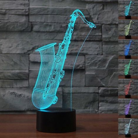 Lampe de table/bureau tactile en forme de saxophone 3D, illusion d'optique, 7 couleurs changeantes, LED, idéale pour Noël, la maison, un anniversaire ou toute autre occasion spéciale enfants.