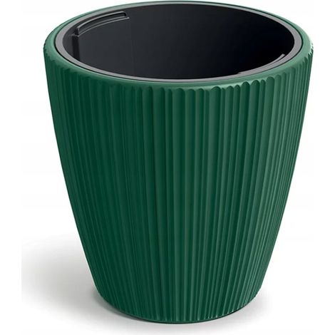 Vaso da fiori in plastica con coperchio scanalato e inserto, verde, 29,9 cm, Oro