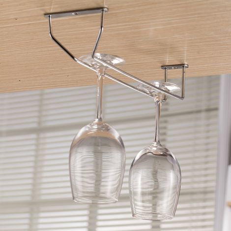 Porte-verres à vin suspendu - Acier inoxydable - 27 cm de long - Organiseur mural à une rangée (1/5)