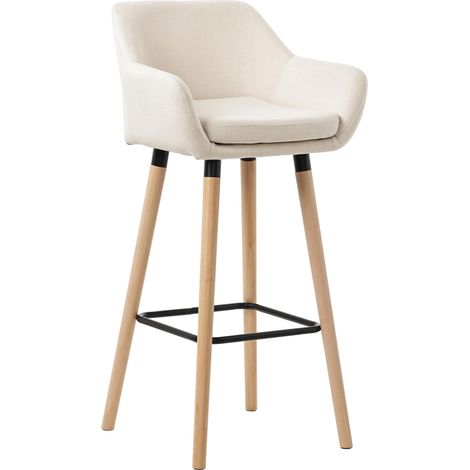 Taburete de bar lounge x1 Diseño escandinavo Asiento de tela beige Patas de madera Reposapiés de metal 100004915 (1/5)