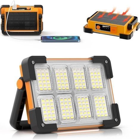 50W Projecteur LED Rechargeable,Projecteur LED Chantier Portable Solaire & Batterie Rechargeable,4 Modes 4800mAh Lampe de Travail Pour Camping, Chantier, Garage, Atelier (1/5)