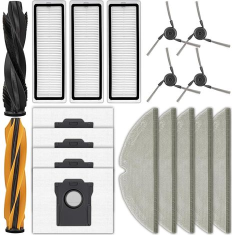 Lot de 18 pièces de rechange D20 Pro Plus compatibles avec aspirateur robot Dreame D20 Pro Plus, 2 brosses à rouleau, 5 lingettes, 3 filtres HEPA, 4 sacs à poussière, 4 brosses latérales, kit (1/5)