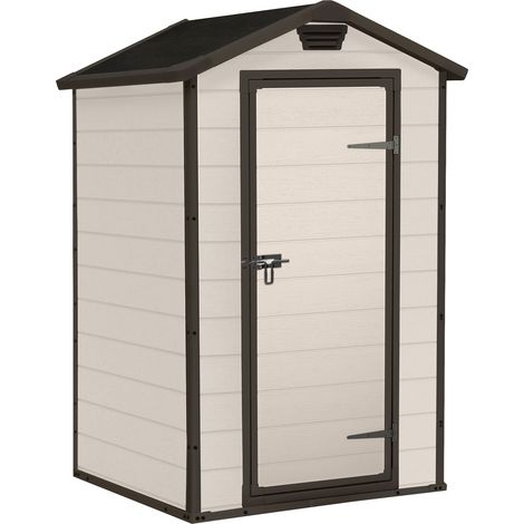 Manor 4x3 - Casetta da Giardino 129x196x103 cm 1 Anta per deposito attrezzi fini-tura effetto legno graffiato  in Resina Beige