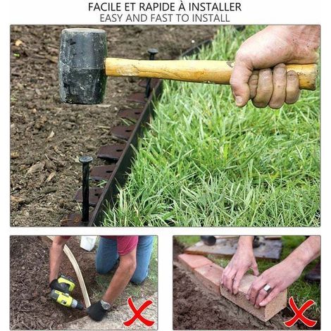 Bordure de jardin flexible plastique 10m avec 30 piquets marron - hauteur 5cm - epaisseur 2.8-3mm (1/4)