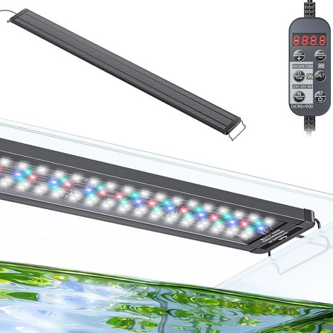 Lampe LED d'Aquarium 24h/24 et 7j/7 Extensible pour Bac à Poissons avec Spectre Complet Lumières Blanches Bleues Rouges Vertes avec Mode J/N Effets Couleur Unique Minuterie et Luminosité (1/5)