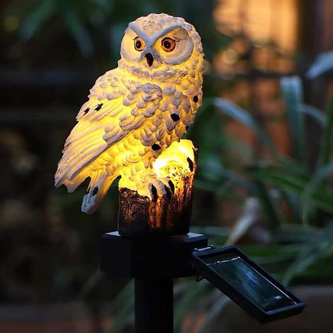 Décorations de jardin solaires en forme de hibou, lumières solaires étanches pour allée, pelouse, parterre de fleurs, patio, jardin, décoration de fête (blanc) (1/5)
